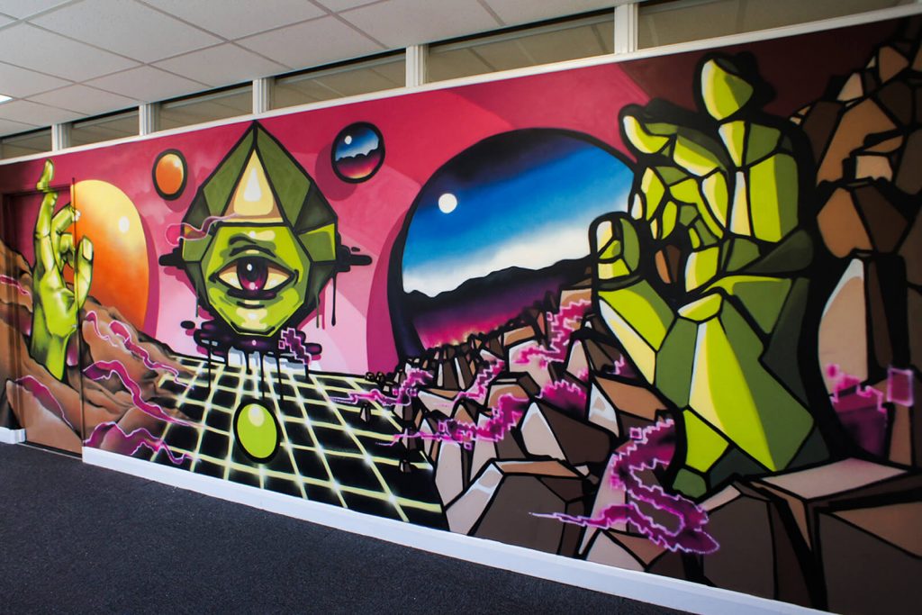 Painted wall graphics to office wall.