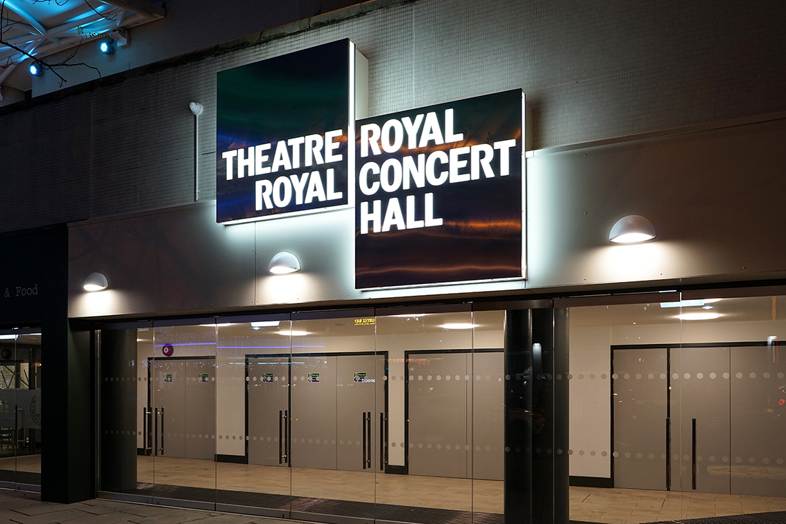 The Theatre Royal and Royal Concert Hall signage.