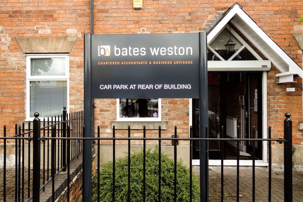 Post mounted sign Bates Weston