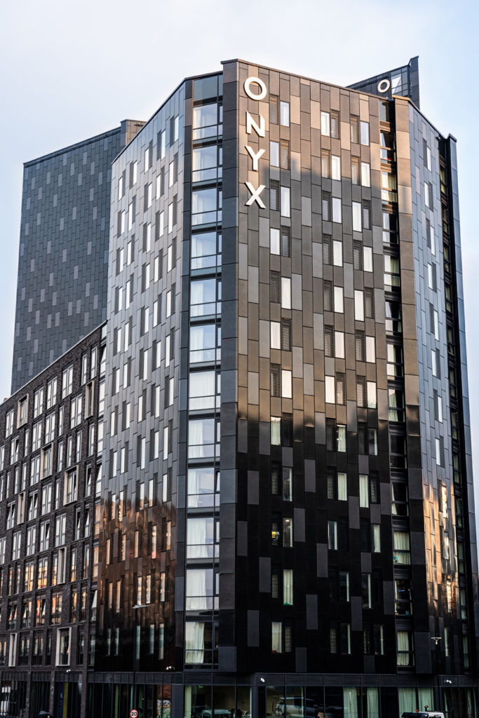 ONYX Student Accommodation signage high level built up LED illuminated letters