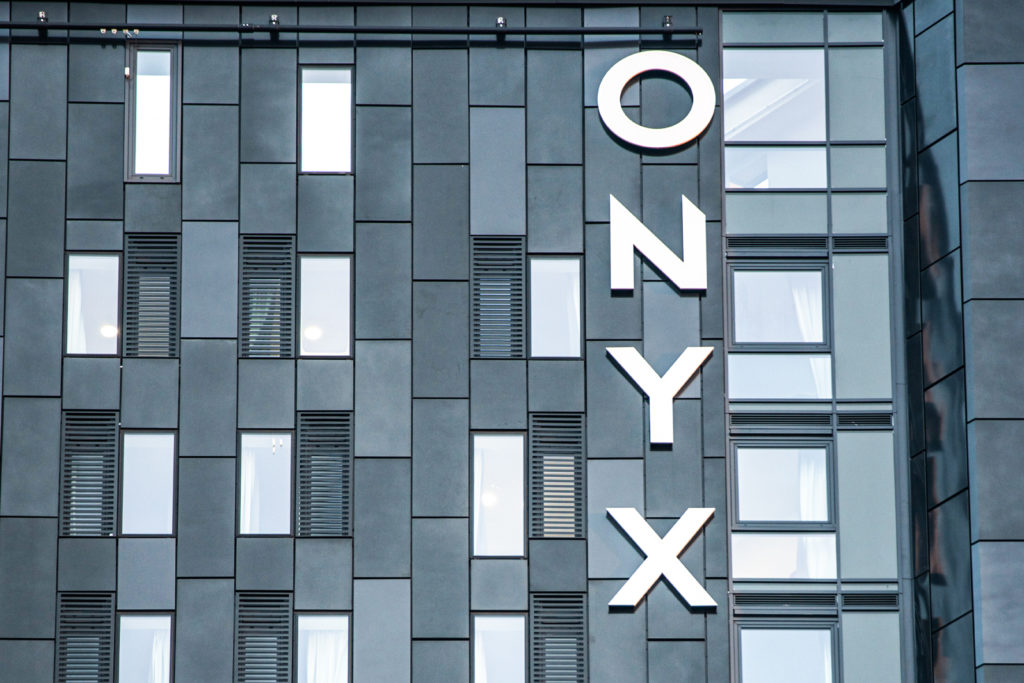 ONYX Student Accommodation signage high level built up LED illuminated letters