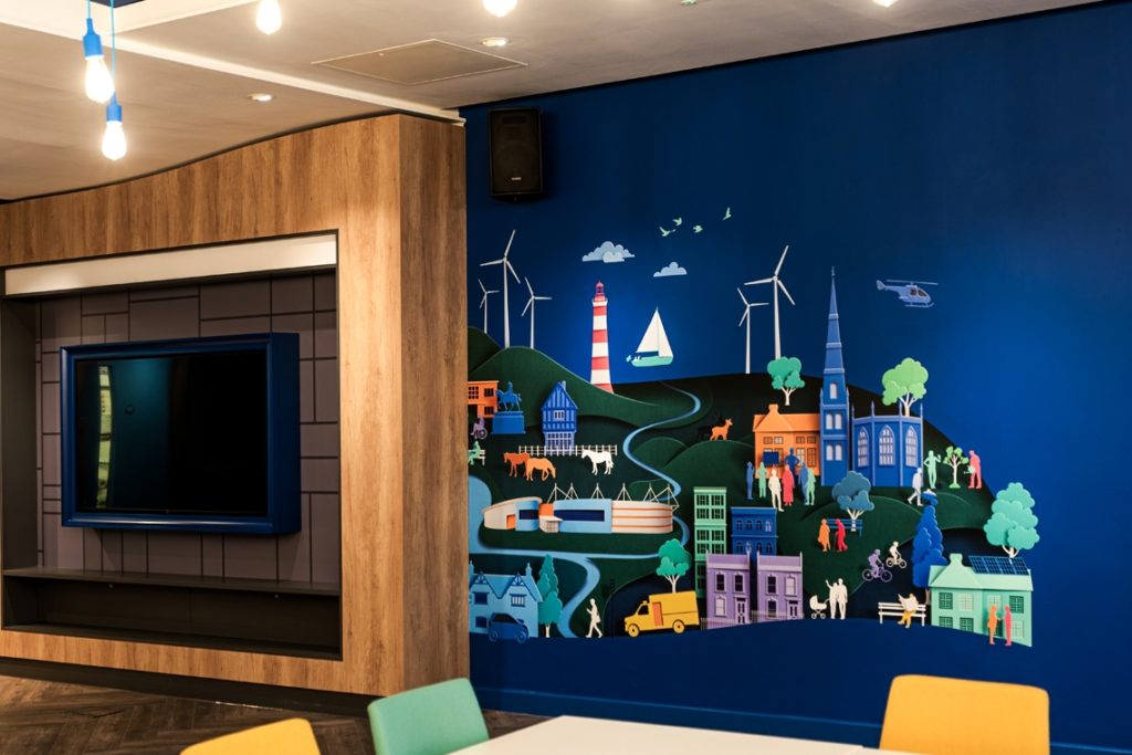 Digitally printed wall graphic within the Coventry Lounge.